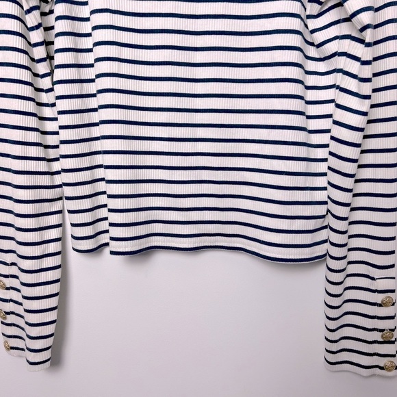 J. Crew Vintage Rib Split Neck T Shirt Stripe Sleeve Buttons Preppy Coastal NEW - Picture 11 of 14